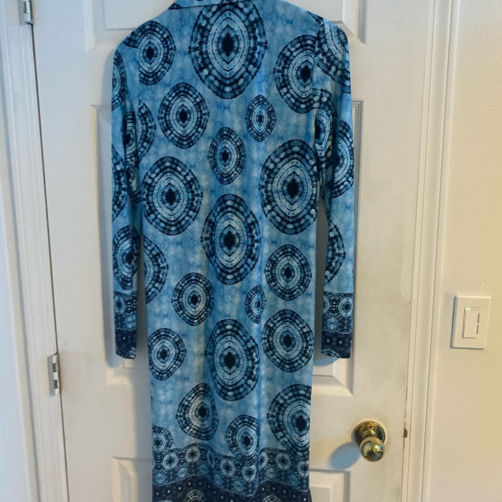 Blue Patterned Long Sleeve Dress
